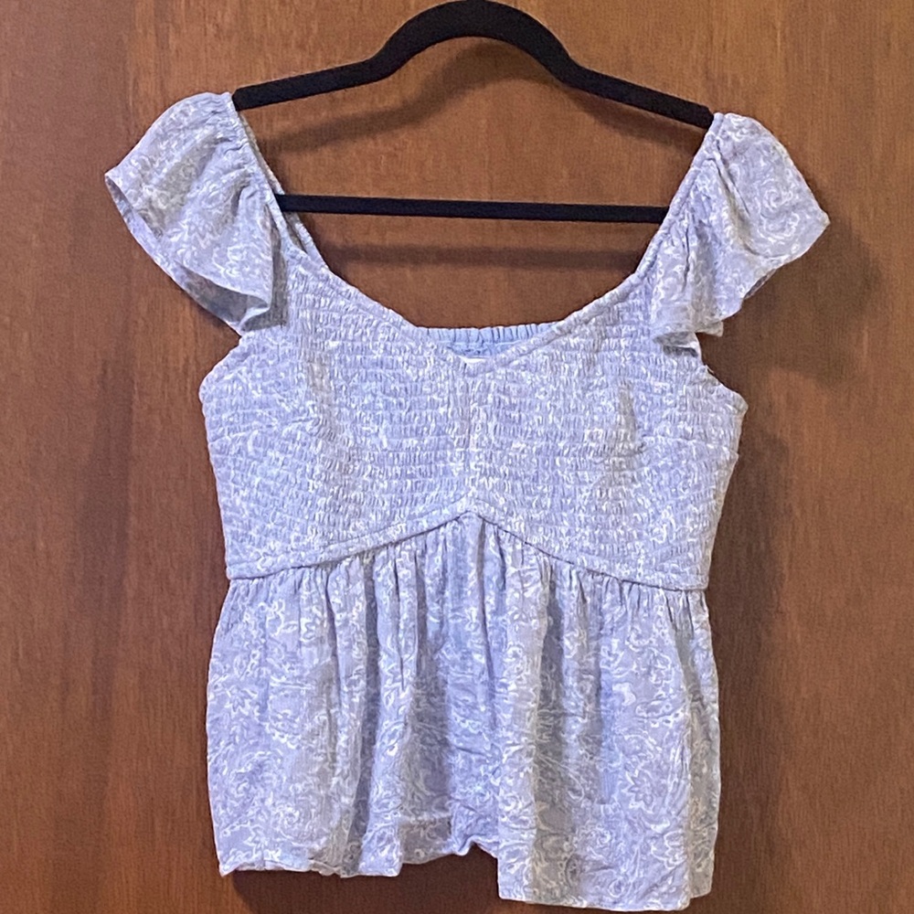Hollister Light Blue Floral Smocked Peplum Cami